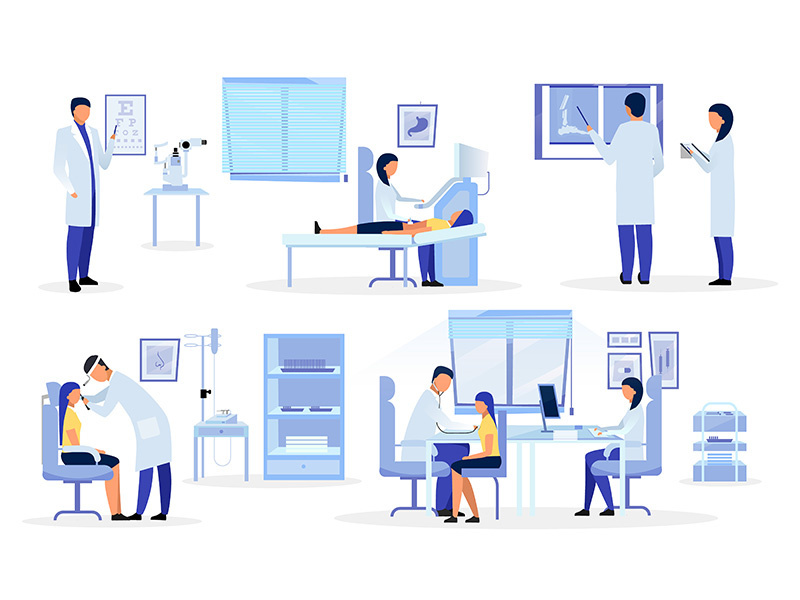Doctors, general practitioners, therapists flat illustrations set