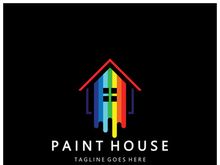 logo icon illustration house paint with a blend of brushes and rollers for house wall paint design, minimalist house, painting, interior, building, property business, wallpaper, vector concept