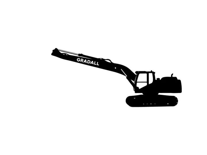 Silhouette of a chadwicks excavator against a white background