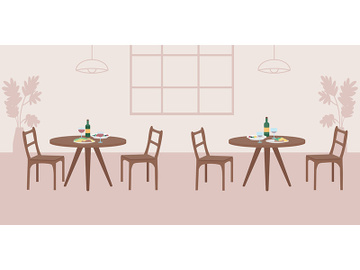 Empty cafe flat color vector illustration. preview picture