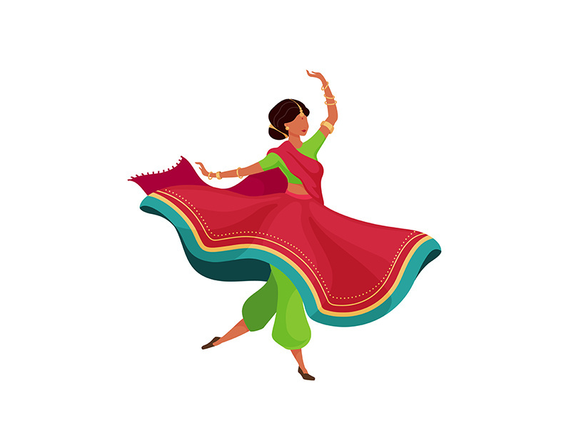 Woman in flowing sari flat color vector faceless character
