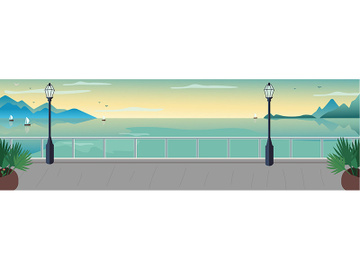 Seaside resort street flat color vector illustration preview picture