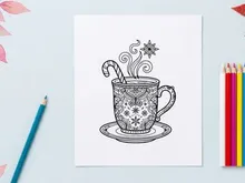 Elegant Christmas coffee cup with steam and snowflake design for festive holiday celebration
