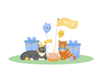 Cat birthday flat color vector character preview picture