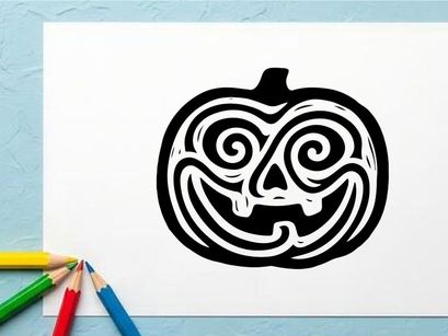Black and White Halloween Pumpkin Face Illustration for Seasonal Decor