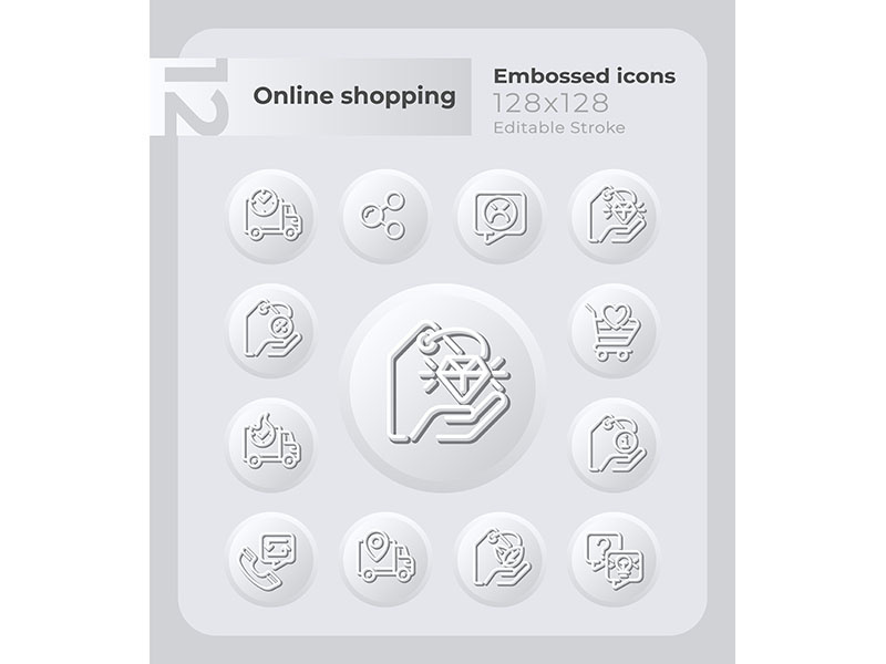 Online shopping embossed icons set