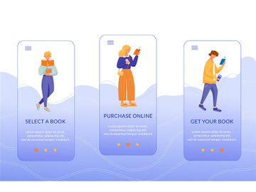 Online bookstore onboarding mobile app screen vector template preview picture