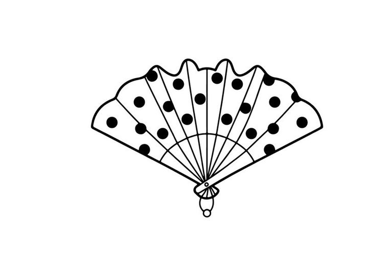Ilustração de leque dobrável com bolinhas. Ícone de leque de mão decorativo com padrão preto e branco.