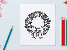 Karang gantung Natal dengan bintang, pita, dan dekorasi musim dingin yang meriah untuk kartu ucapan musim.