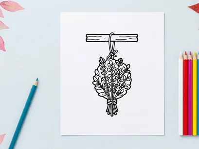 Girlanda de Halloween desenhada à mão com lírios brancos pendurados na porta. Decoração floral assustadora para porta de feriado de outono.
