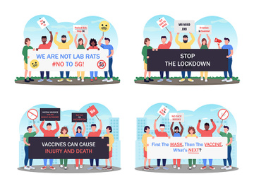 Corona virus lockdown protest flat concept vector illustration set preview picture