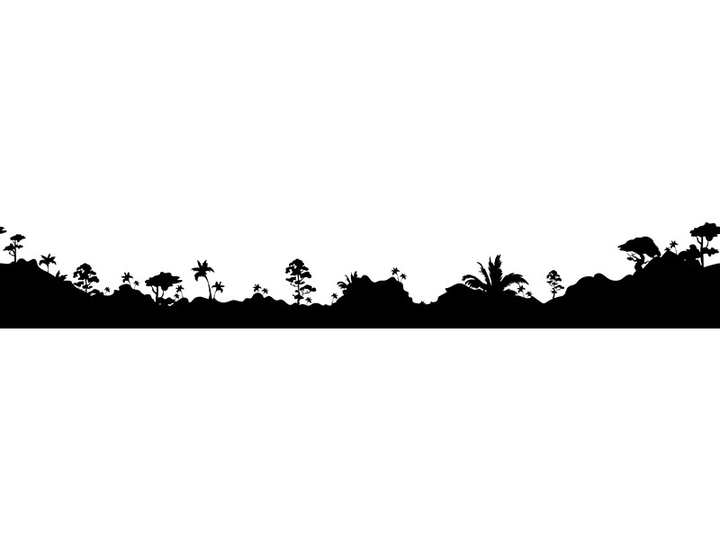 Jungle landscape black silhouette seamless border