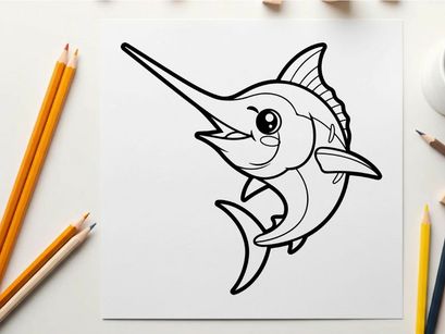 Cute smiling marlin fish jumping vector illustration flat design