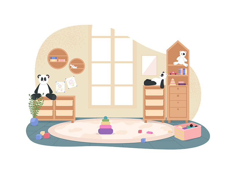 Kindergarten playroom with no people 2D vector web banner, poster