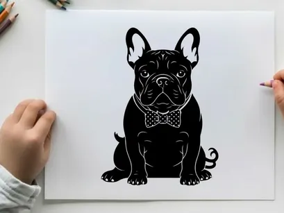 Silhouette of a french bulldog with bowtie silhouette