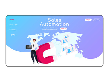 Sales automation landing page flat color vector template preview picture