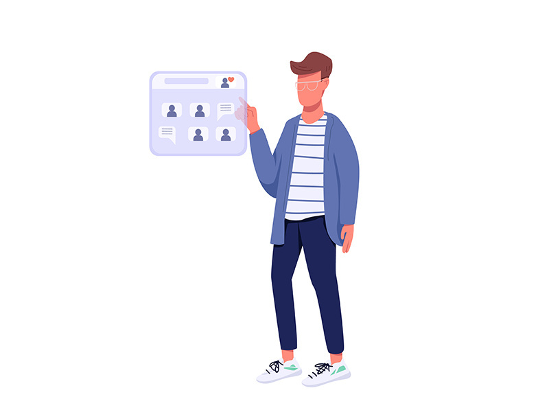 Hipster chatting online flat color vector faceless character