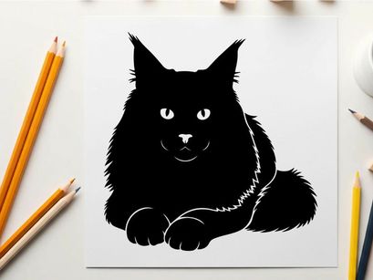 Silhouette of a black cat with a collar lying down