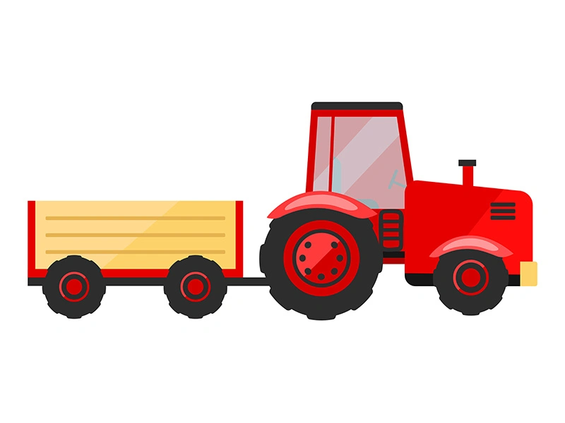 Red tractor with trailer flat vector illustration