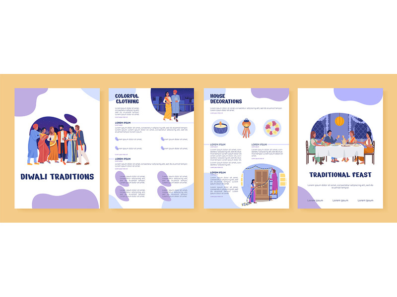 Diwali traditions flat vector brochure template