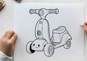 Cute retro scooter smiling face vector illustration flat design