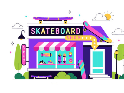 10 Skateboard Shop Illustration