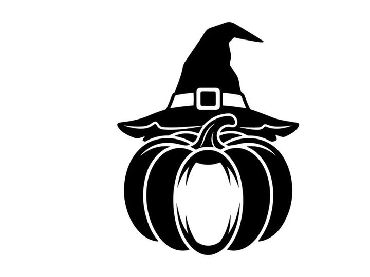Halloween Witch Hat and Pumpkin Illustration for Fall Decor