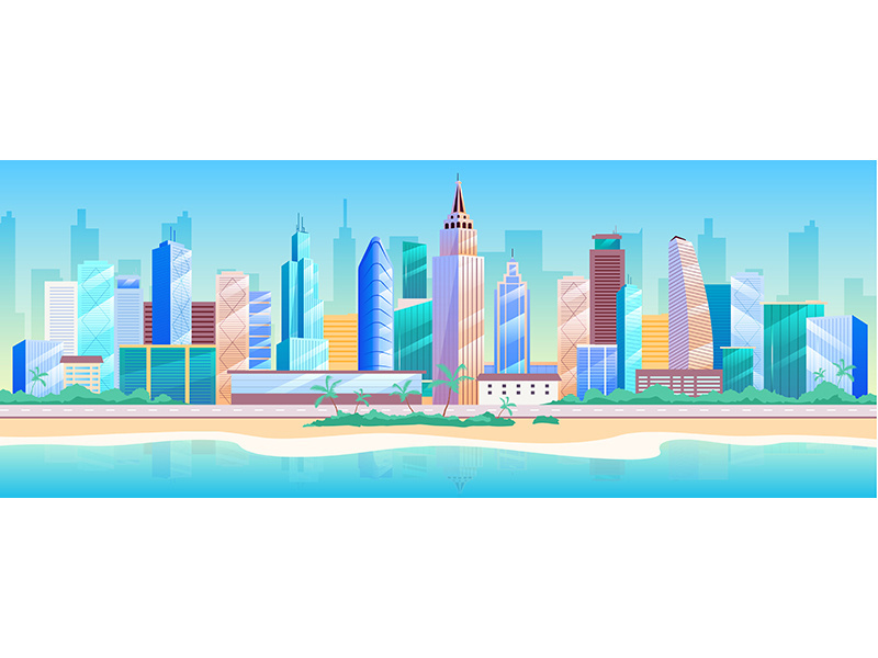 Seaside metropolis flat color vector illustration