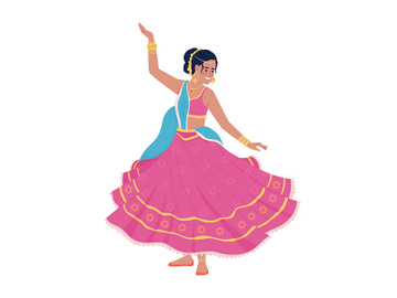 Dancing woman in folk pink dress semi flat color vector character preview picture