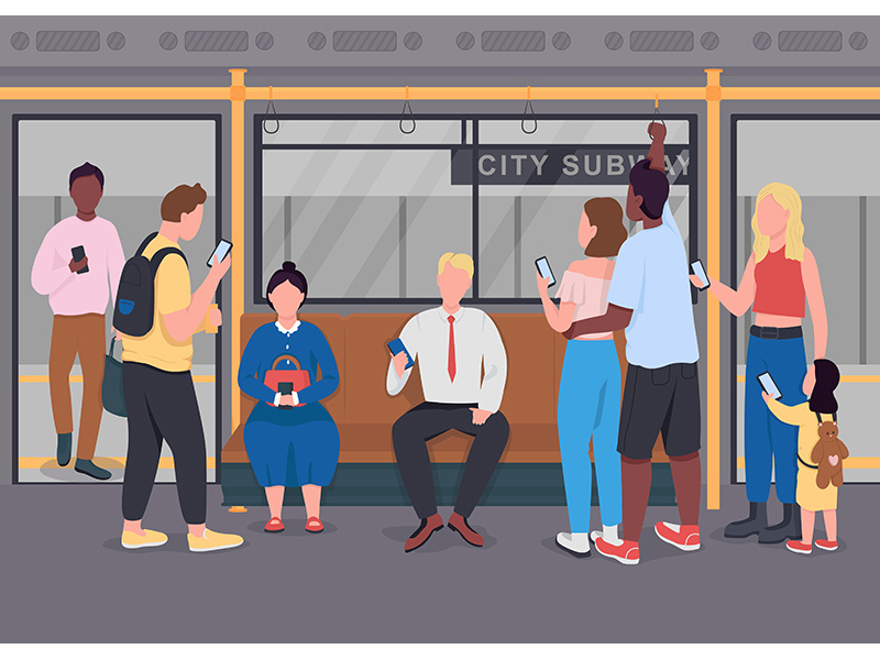 Public commuting flat color vector illustration
