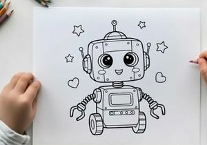 Cute robot with hearts and stars vector illustration