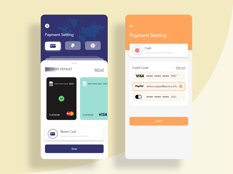Payment concept screen with 2 options