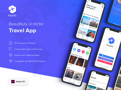 EasyGo - Travel App UI Kit for ADOBE XD