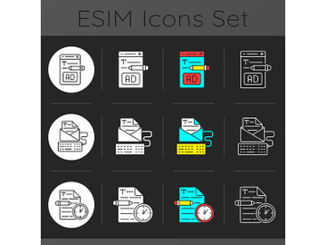 Copywriting services dark theme icons set preview picture
