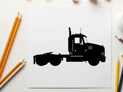 Silhouette of a semi truck on a white background