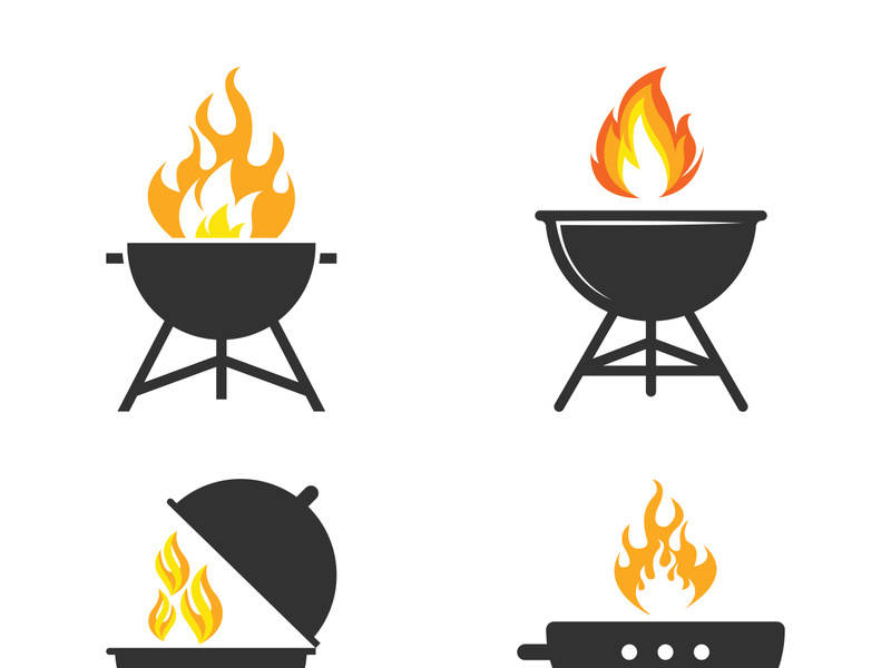 BBQ grill simple and symbol icon with smoke or steam logo vector illustration