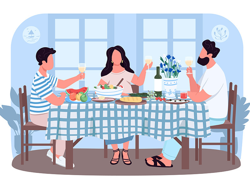 Greek dinner for friends 2D vector web banner, poster