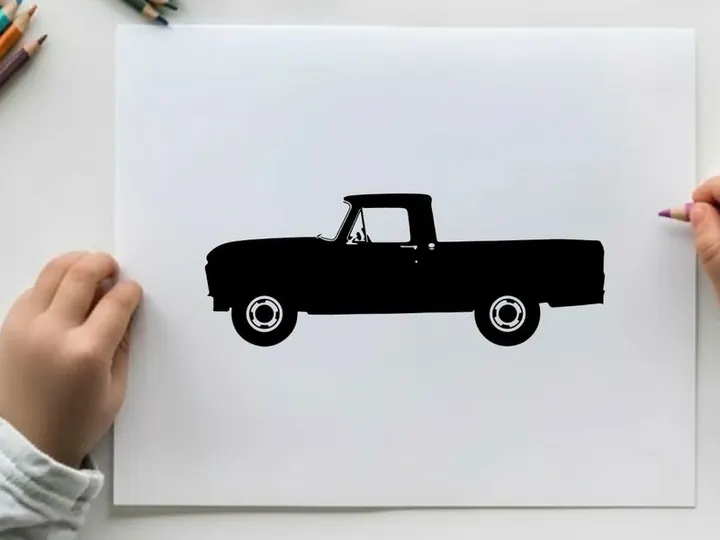 Silhouette of a classic pickup truck with a single cab