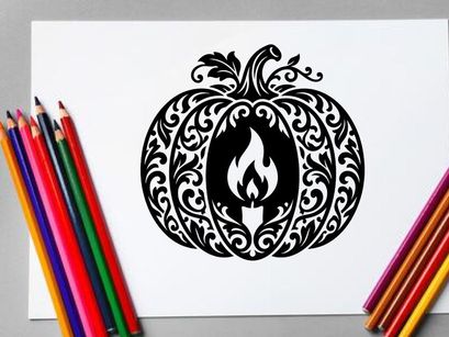 Calabaza decorativa con diseño de llamas para decoración de Halloween o otoño