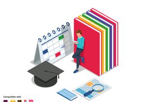 Back to school with student, books, calendar - Landing page illustartion template
