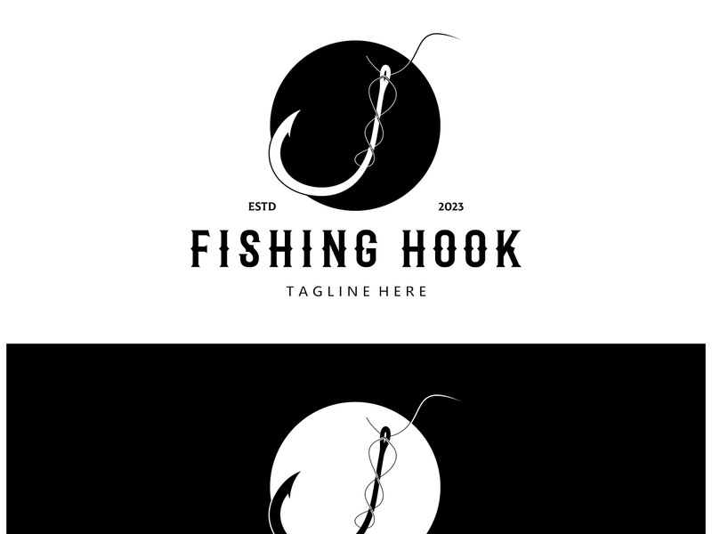 fishing hook logo design, fishing bait, fishing shop, tournament, angler, fishing community