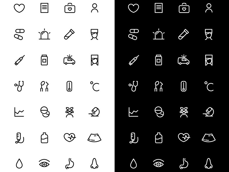 Medicine linear icons set for dark and light mode