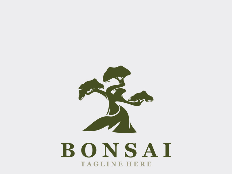 Bonsai Tree Logo Design template. vintage  illustration of aesthetic bonsai plants culture