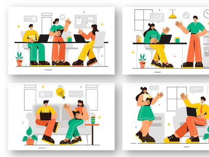 12 Coworking Business Illustration