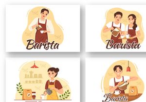 12 Barista Making Coffee Illustration