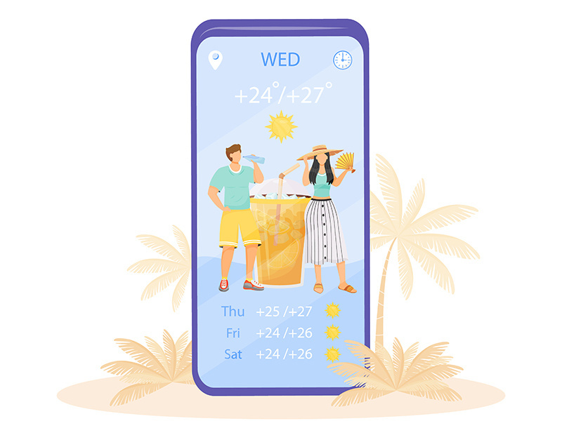 Heat wave notification cartoon smartphone vector app screen
