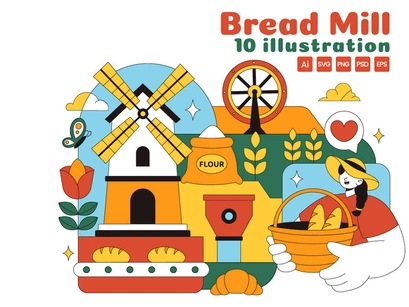 10 Traditional Bread Mill Illustration