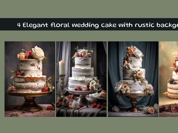 Elegant floral wedding cake with rustic background