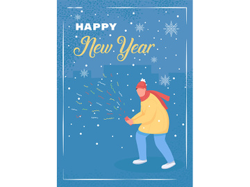 Happy New Year greeting card flat vector template preview picture