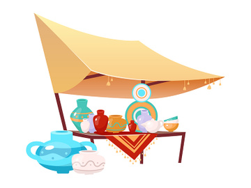 Bazaar awning with handmade pottery cartoon vector illustration preview picture
